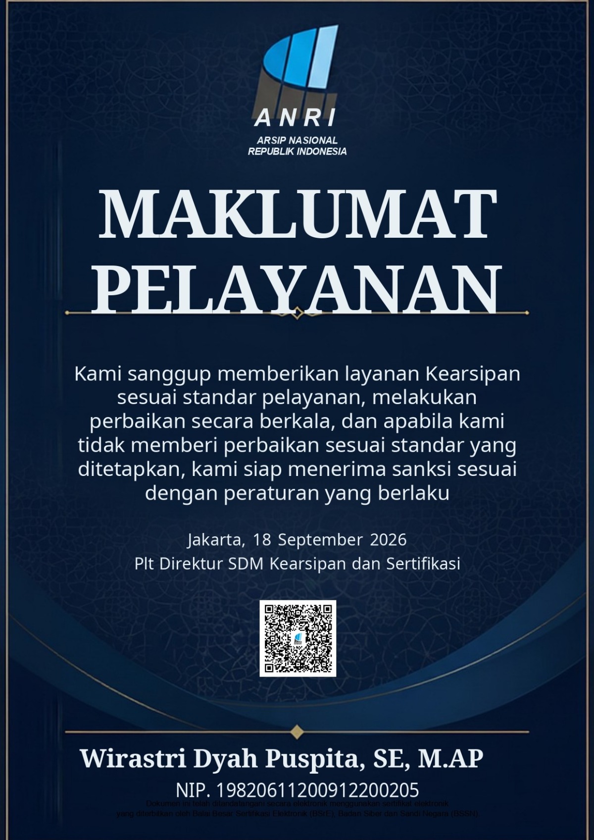 Maklumat Pelayanan Bimbingan dan Konsultasi SDM Kearsipan